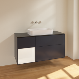 Тумба под раковину Villeroy & Boch Finion 120х50,1 см с подсветкой МДФ темно-синий матовый лак/стекло черное матовое F702MTHG