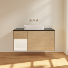 Тумба под раковину Villeroy & Boch Finion 120х50,1 см с подсветкой МДФ шпон дуба/стекло черное матовое F702MTPC