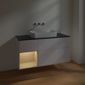 Тумба под раковину Villeroy & Boch Finion 120х50,1 см с подсветкой МДФ глянцевый белый лак/стекло черное матовое F702PCGF