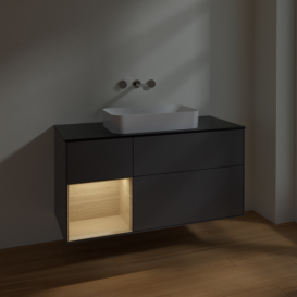 Тумба под раковину Villeroy & Boch Finion 120х50,1 см с подсветкой МДФ антрацит матовый лак/стекло черное матовое F702PCGK