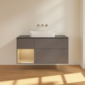 Тумба под раковину Villeroy & Boch Finion 120х50,1 см с подсветкой МДФ антрацит матовый лак/стекло черное матовое F702PCGK