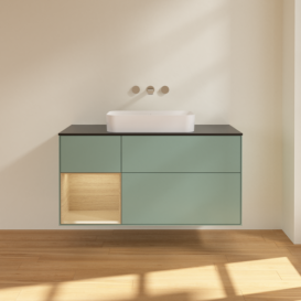 Тумба под раковину Villeroy & Boch Finion 120х50,1 см с подсветкой МДФ оливковый матовый лак/стекло черное матовое F702PCGM