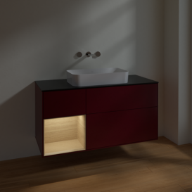 Тумба під раковину Villeroy & Boch Finion 120х50,1 см з підсвічуванням МДФ півонія матовий лак/скло чорне матове F702PCHB