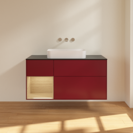 Тумба під раковину Villeroy & Boch Finion 120х50,1 см з підсвічуванням МДФ півонія матовий лак/скло чорне матове F702PCHB