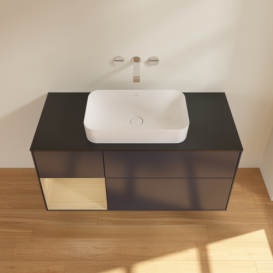 Тумба под раковину Villeroy & Boch Finion 120х50,1 см с подсветкой МДФ темно-синий матовый лак/стекло черное матовое F702PCHG