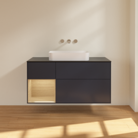 Тумба под раковину Villeroy & Boch Finion 120х50,1 см с подсветкой МДФ темно-синий матовый лак/стекло черное матовое F702PCHG