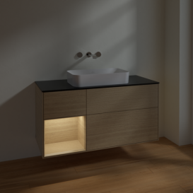 Тумба под раковину Villeroy & Boch Finion 120х50,1 см с подсветкой МДФ шпон дуба/стекло черное матовое F702PCPC