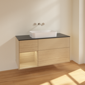 Тумба под раковину Villeroy & Boch Finion 120х50,1 см с подсветкой МДФ шпон дуба/стекло черное матовое F702PCPC