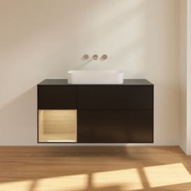 Тумба под раковину Villeroy & Boch Finion 120х50,1 см с подсветкой МДФ черный матовый лак/стекло черное матовое F702PCPD