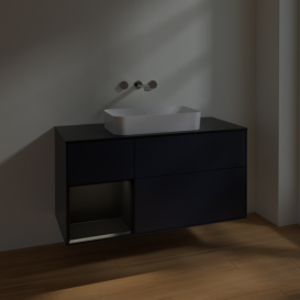 Тумба под раковину Villeroy & Boch Finion 120х50,1 см с подсветкой МДФ темно-синий матовый лак/стекло черное матовое F702PDHG