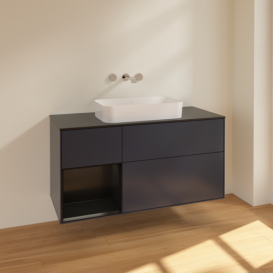 Тумба под раковину Villeroy & Boch Finion 120х50,1 см с подсветкой МДФ темно-синий матовый лак/стекло черное матовое F702PDHG