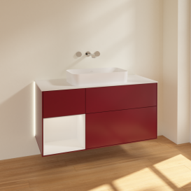 Тумба под раковину Villeroy & Boch Finion 120х50,1 см с подсветкой МДФ пион матовый лак/стекло белое матовое G701GFHB