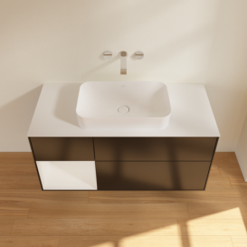 Тумба під раковину Villeroy & Boch Finion 120х50,1 см із підсвічуванням МДФ чорний матовий лак/скло біле матове G701GFPD