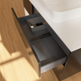 Тумба під раковину Villeroy & Boch Finion 120х50,1 см із підсвічуванням МДФ чорний матовий лак/скло біле матове G701GFPD