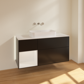 Тумба під раковину Villeroy & Boch Finion 120х50,1 см із підсвічуванням МДФ чорний матовий лак/скло біле матове G701GFPD