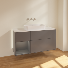 Тумба под раковину Villeroy & Boch Finion 120х50,1 см с подсветкой МДФ антрацит матовый лак/стекло белое матовое G701GKGK