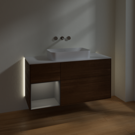 Тумба под раковину Villeroy & Boch Finion 120х50,1 см с подсветкой МДФ шпон грецкого ореха/стекло белое матовое G701GKGN