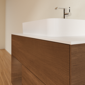 Тумба под раковину Villeroy & Boch Finion 100х50,1 см с подсветкой МДФ шпон грецкого ореха/стекло белое матовое F361GNGN