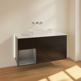 Тумба под раковину Villeroy & Boch Finion 120х50,1 см с подсветкой МДФ черный матовый лак/стекло белое матовое G701GKPD