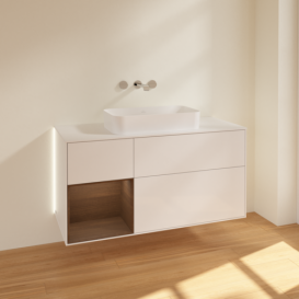 Тумба под раковину Villeroy & Boch Finion 120х50,1 см с подсветкой МДФ глянцевый белый лак/стекло белое матовое G701GNGF