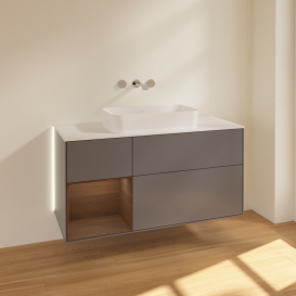 Тумба под раковину Villeroy & Boch Finion 120х50,1 см с подсветкой МДФ антрацит матовый лак/стекло белое матовое G701GNGK