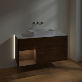 Тумба под раковину Villeroy & Boch Finion 120х50,1 см с подсветкой МДФ шпон грецкого ореха/стекло белое матовое G701GNGN