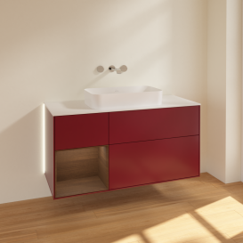 Тумба под раковину Villeroy & Boch Finion 120х50,1 см с подсветкой МДФ пион матовый лак/стекло белое матовое G701GNHB