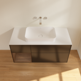 Тумба под раковину Villeroy & Boch Finion 120х50,1 см с подсветкой МДФ черный матовый лак/стекло белое матовое G701GNPD