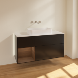 Тумба под раковину Villeroy & Boch Finion 120х50,1 см с подсветкой МДФ черный матовый лак/стекло белое матовое G701GNPD