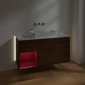 Тумба под раковину Villeroy & Boch Finion 120х50,1 см с подсветкой МДФ шпон грецкого ореха/стекло белое матовое G701HBGN