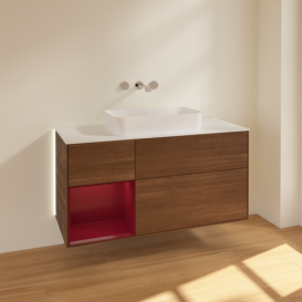 Тумба под раковину Villeroy & Boch Finion 120х50,1 см с подсветкой МДФ шпон грецкого ореха/стекло белое матовое G701HBGN