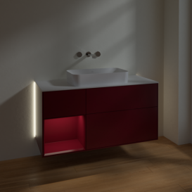 Тумба під раковину Villeroy & Boch Finion 120х50,1 см з підсвічуванням МДФ півонія матовий лак/скло біле матове G701HBHB