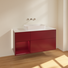 Тумба під раковину Villeroy & Boch Finion 120х50,1 см з підсвічуванням МДФ півонія матовий лак/скло біле матове G701HBHB