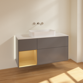 Тумба под раковину Villeroy & Boch Finion 120х50,1 см с подсветкой МДФ антрацит матовый лак/стекло белое матовое G701HFGK