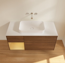 Тумба под раковину Villeroy & Boch Finion 120х50,1 см с подсветкой МДФ шпон грецкого ореха/стекло белое матовое G701HFGN