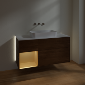 Тумба под раковину Villeroy & Boch Finion 120х50,1 см с подсветкой МДФ шпон грецкого ореха/стекло белое матовое G701HFGN