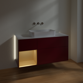 Тумба под раковину Villeroy & Boch Finion 120х50,1 см с подсветкой МДФ пион матовый лак/стекло белое матовое G701HFHB