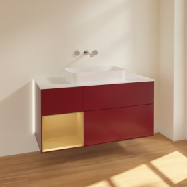 Тумба под раковину Villeroy & Boch Finion 120х50,1 см с подсветкой МДФ пион матовый лак/стекло белое матовое G701HFHB