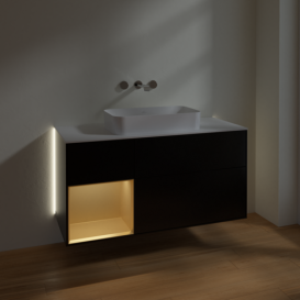 Тумба под раковину Villeroy & Boch Finion 120х50,1 см с подсветкой МДФ черный матовый лак/стекло белое матовое G701HFPD