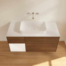 Тумба под раковину Villeroy & Boch Finion 120х50,1 см с подсветкой МДФ шпон грецкого ореха/стекло белое матовое G701MTGN