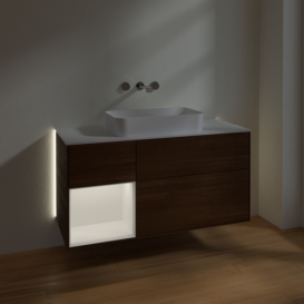 Тумба під раковину Villeroy & Boch Finion 120х50,1 см із підсвічуванням МДФ шпон волоського горіха/скло біле матове G701MTGN