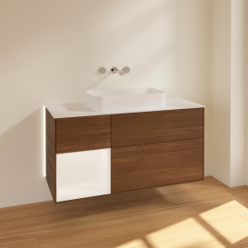 Тумба под раковину Villeroy & Boch Finion 120х50,1 см с подсветкой МДФ шпон грецкого ореха/стекло белое матовое G701MTGN