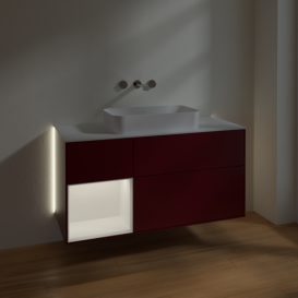 Тумба под раковину Villeroy & Boch Finion 120х50,1 см с подсветкой МДФ пион матовый лак/стекло белое матовое G701MTHB