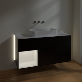 Тумба под раковину Villeroy & Boch Finion 120х50,1 см с подсветкой МДФ черный матовый лак/стекло белое матовое G701MTPD