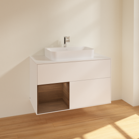 Тумба под раковину Villeroy & Boch Finion 100х50,1 см с подсветкой МДФ белый матовый лак/стекло белое матовое F361GNMT