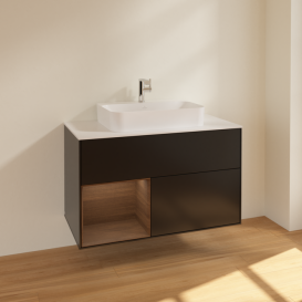 Тумба под раковину Villeroy & Boch Finion 100х50,1 см с подсветкой МДФ черный матовый лак/стекло белое матовое F361GNPD