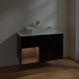 Тумба под раковину Villeroy & Boch Finion 100х50,1 см с подсветкой МДФ черный матовый лак/стекло белое матовое F361GNPD