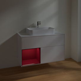 Тумба под раковину Villeroy & Boch Finion 100х50,1 см с подсветкой МДФ глянцевый белый лак/стекло белое матовое F361HBGF