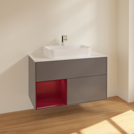 Тумба под раковину Villeroy & Boch Finion 100х50,1 см с подсветкой МДФ антрацит матовый лак/стекло белое матовое F361HBGK