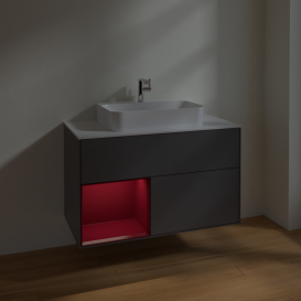 Тумба под раковину Villeroy & Boch Finion 100х50,1 см с подсветкой МДФ антрацит матовый лак/стекло белое матовое F361HBGK